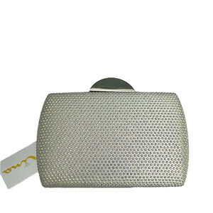 Nina Pacey White AB Allover Crystal Minaudiere NWT Evening Clutch Shoulder Bag